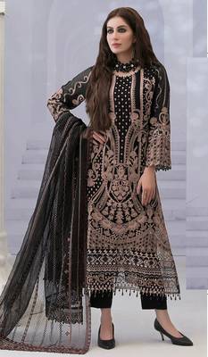 Black georgette suit with embroidered & multi thread zarkan  1