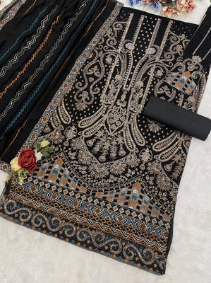 Black georgette suit with embroidered & multi thread zarkan  2