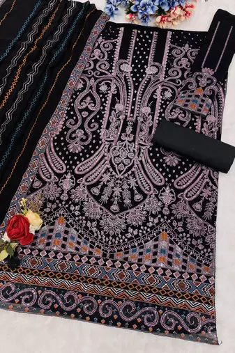 Black georgette suit with embroidered & multi thread zarkan 