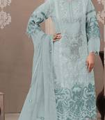 Sky blue organza semi stitched suit with embroidery & sequence work