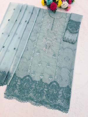 Sky blue organza suit with embroidered sequin  2