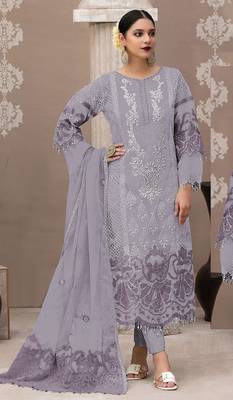 Lavender organza suit with embroidered sequin  1
