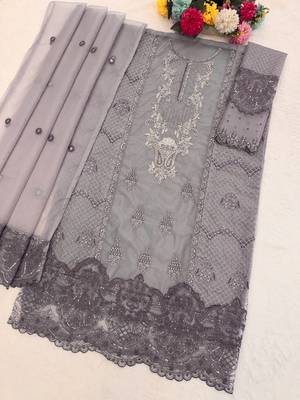 Lavender organza suit with embroidered sequin  2