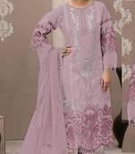 Purple organza semi stitched suit with embroidery & sequence work