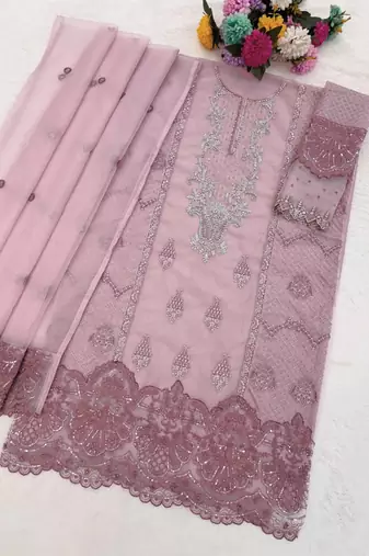 Purple organza suit with embroidered sequin 