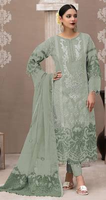 Light green organza suit with embroidered sequin  1