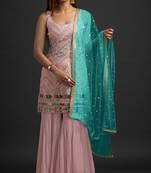 Lavender georgette semi stitched suit with embroidered thread & sequence work