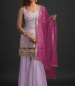 Lavender georgette semi stitched suit with embroidered thread & sequence work