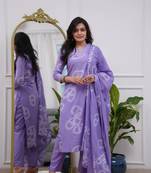 Lavender color beautiful chanderi fabric kurti set