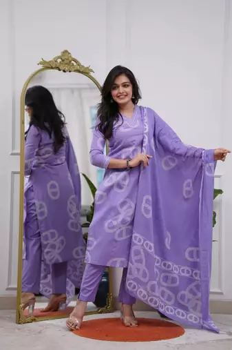 Lavender color beautiful chanderi kurti set