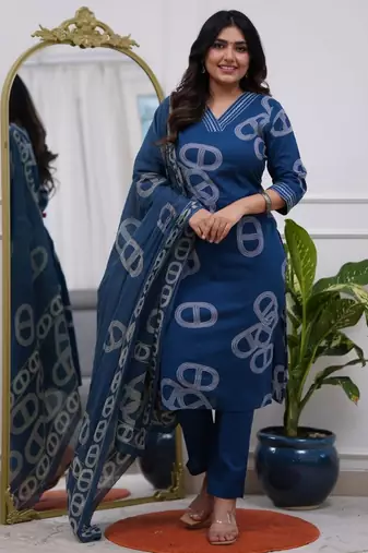 Teal color beautiful chanderi fabric kurti set