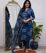 Teal color beautiful chanderi fabric kurti set