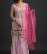 Pink georgette semi stitched suit with embroidered thread & sequence work
