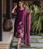 Purple color beautiful zarna silk fabric ceremonial attire