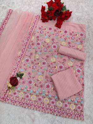 Pink georgette suit with embroidered multi  2