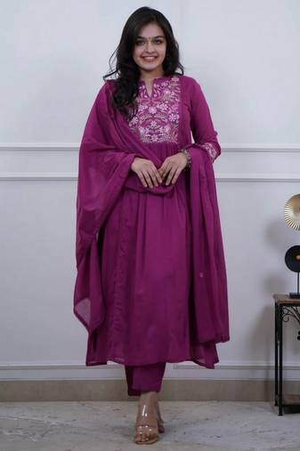 Purple color beautiful cotton fabric kurti set