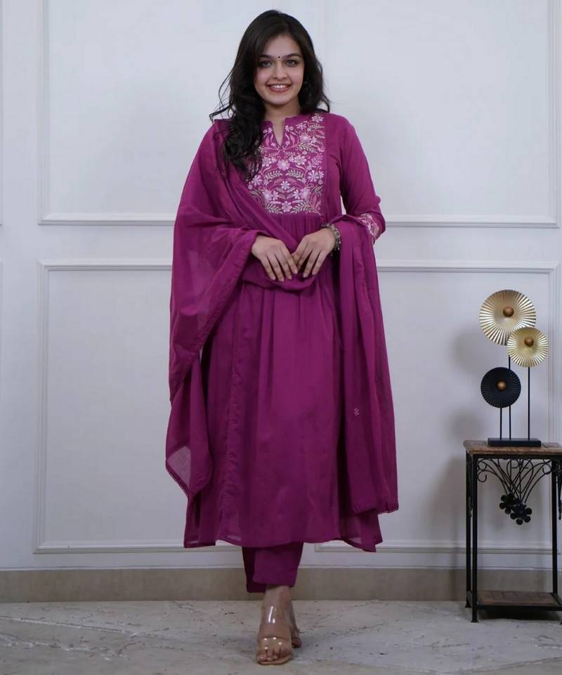 Purple color beautiful cotton fabric kurti set