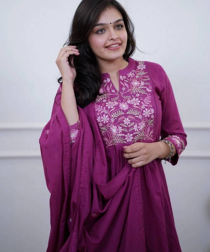 Purple color beautiful cotton fabric kurti set