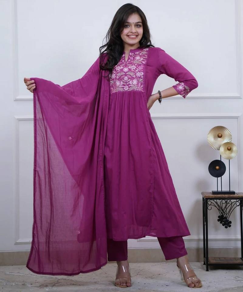 Purple color beautiful cotton fabric kurti set