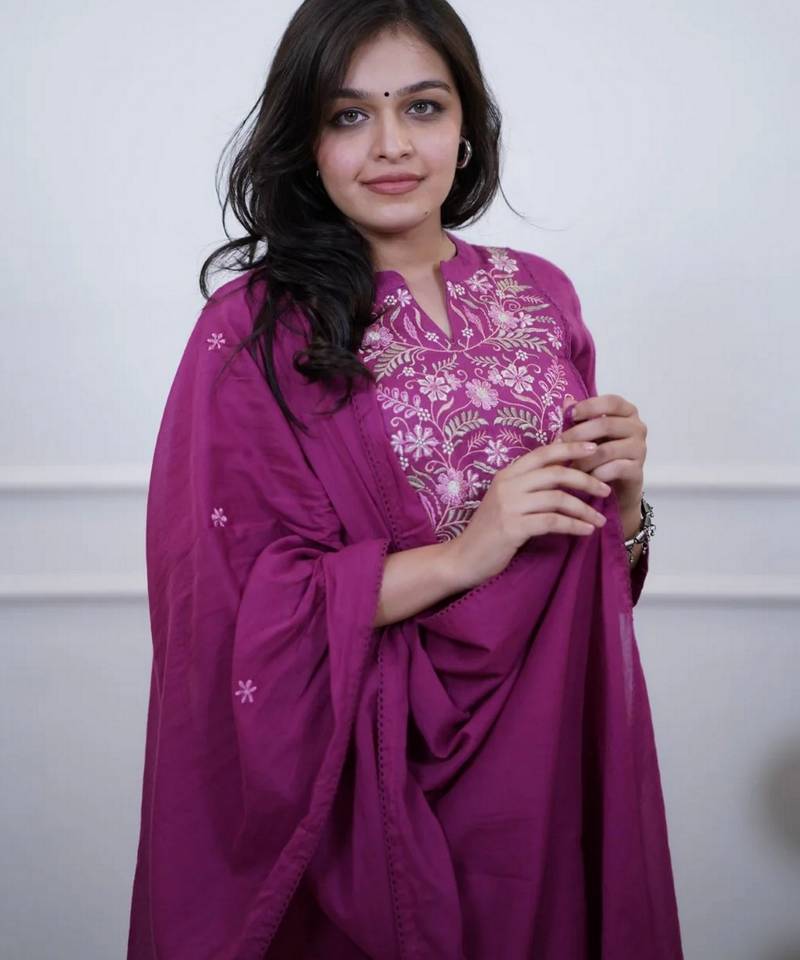 Purple color beautiful cotton fabric kurti set