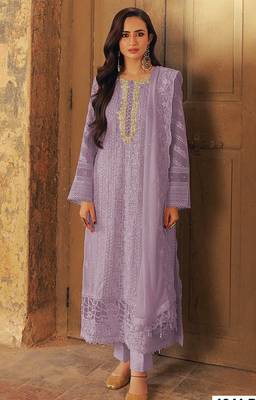 Lavender georgette suit with sequin & multi thread  1