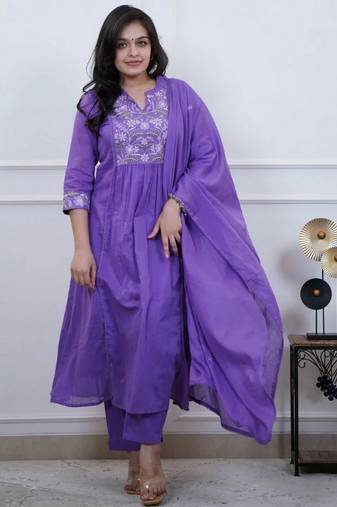 Lavender color beautiful cotton fabric kurti set