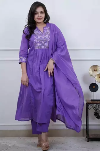 Lavender color beautiful cotton fabric kurti set