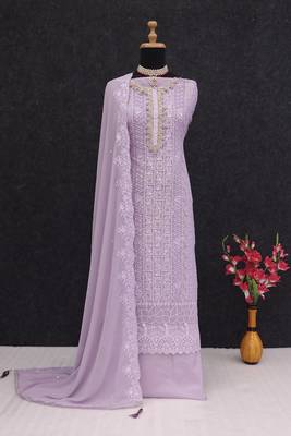 Lavender georgette suit with sequin & multi thread  2