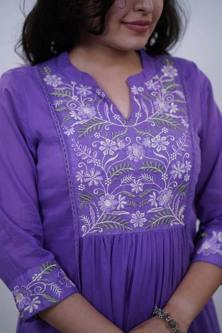 Lavender color beautiful cotton fabric kurti set
