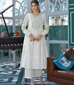 White color beautiful flex butti cotton fabric kurti set