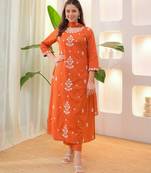 Orange color beautiful rayon slub fabric graceful ceremonial kurti set