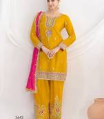 Mustard chinon embroidered sequins palazzo suit - full stitched free size