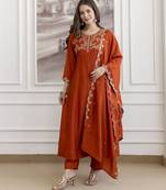 Orange color beautiful vichitra silk fabric graceful ceremonial kurti set