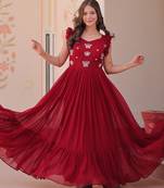 Maroon Faux Blooming Gown with Bead & Sequin Embroidery | Fully Stitched Women’s Festive & Partywear Gown