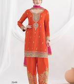 Orange chinon embroidered sequins palazzo suit - full stitched free size
