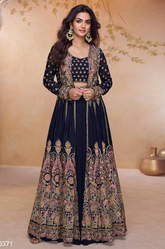 Black chinon embroidered sequins Anarkali suit - full stitched free size
