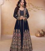 Black chinon embroidered sequins Anarkali suit - full stitched free size