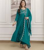 Rama color beautiful vichitra silk fabric graceful ceremonial kurti set