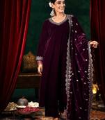 Maroon color beautiful velvet fabric graceful ceremonial kurti set