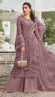 Light purple georgette suit with embroidery sequin & moti  1