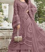 Light purple georgette semi stitched suit with embroidery sequence & moti work