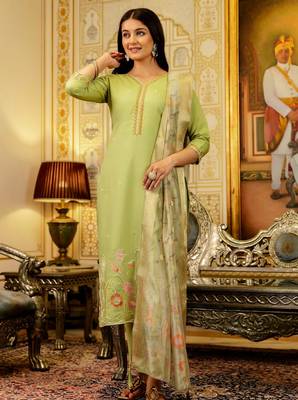 Green color beautiful viscosee shimmer graceful ceremonial kurti set 1