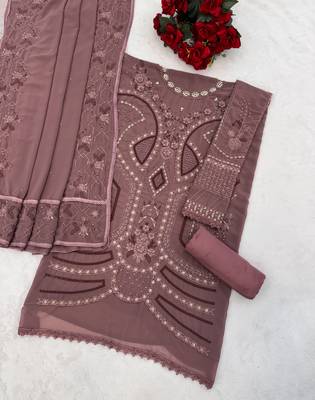 Light purple georgette suit with embroidery sequin & moti  2