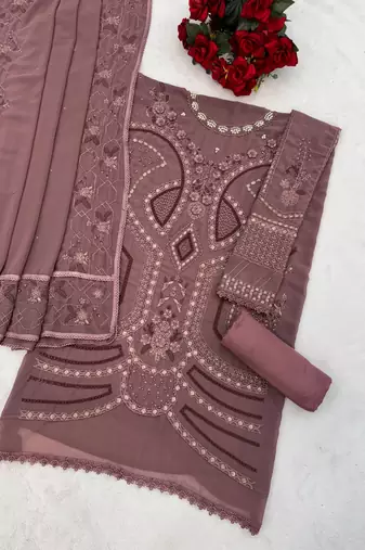Light purple georgette suit with embroidery sequin & moti 