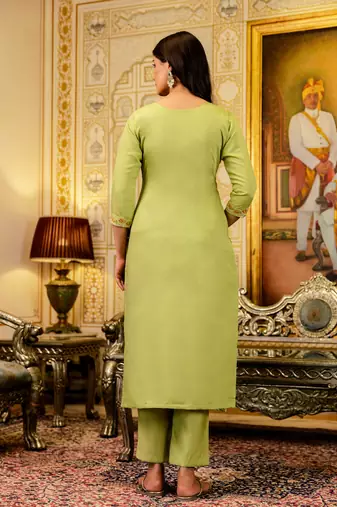 Green color beautiful viscosee shimmer graceful ceremonial kurti set