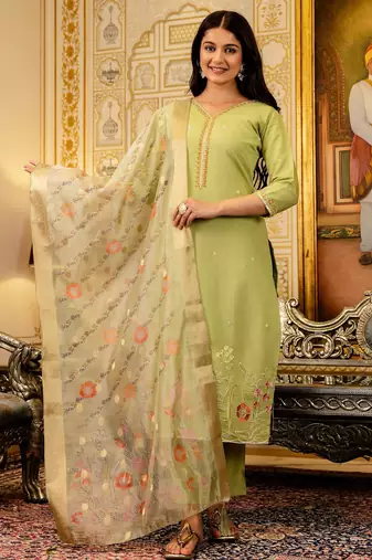 Green color beautiful viscosee shimmer graceful ceremonial kurti set