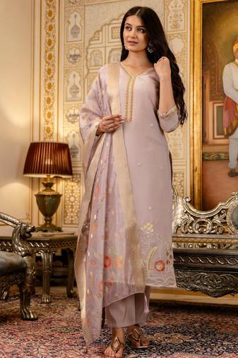 Lavender color beautiful viscose shimmer fabric graceful ceremonial kurti set