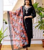 Black color beautiful viscose chanderi fabric graceful ceremonial kurti set