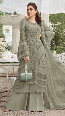 Mehendi georgette suit with embroidery sequin & moti  1