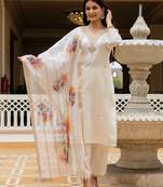 Off white color beautiful viscose chanderi fabric graceful ceremonial kurti set